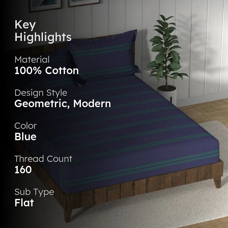 Nautica Mosaic Luxe Geometric Cotton Bedsheet (Navy Blue) - 160 TC media 2