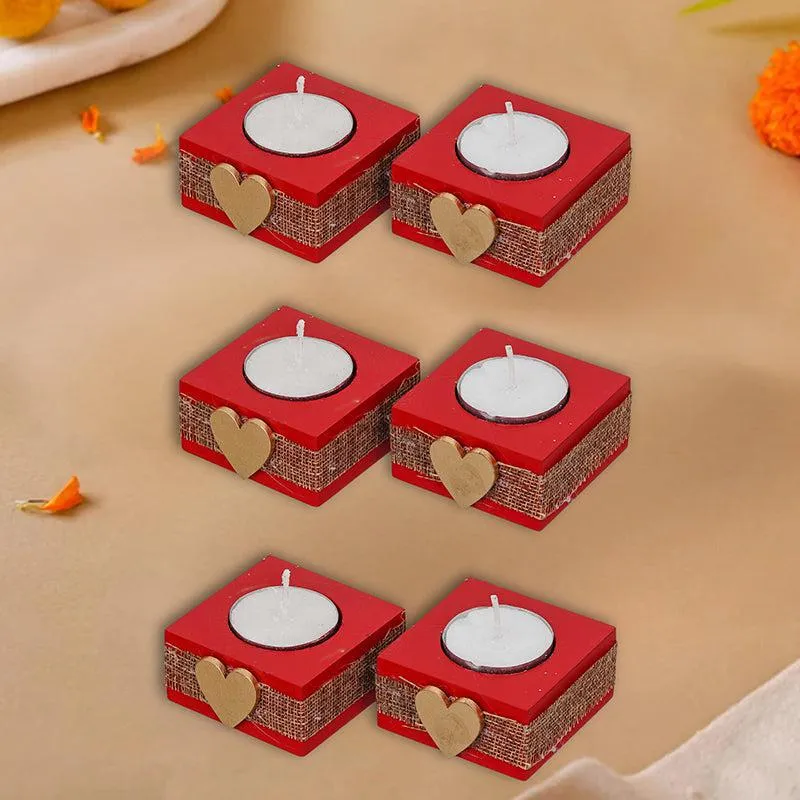 Burning Hearts Wood Tea Light Holder - Set Of Six media 1