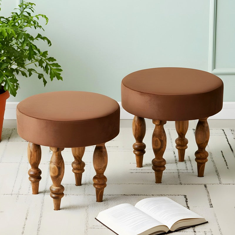 Ravro Sheesham Wooden Stools (Brown) - Set Of Two