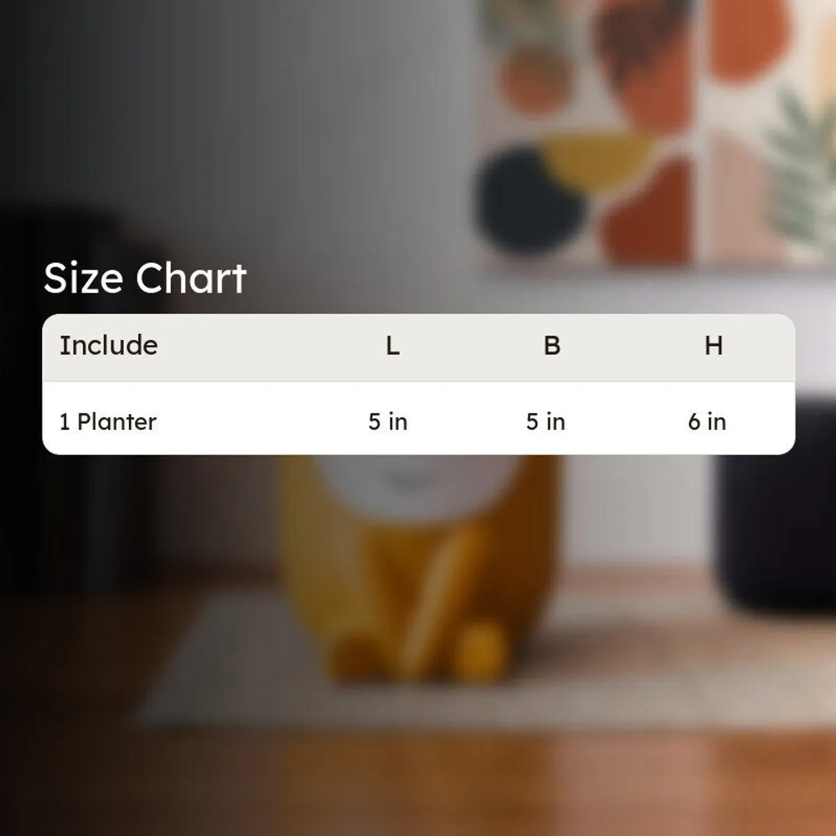 Orange face planter shown with a size chart overlay