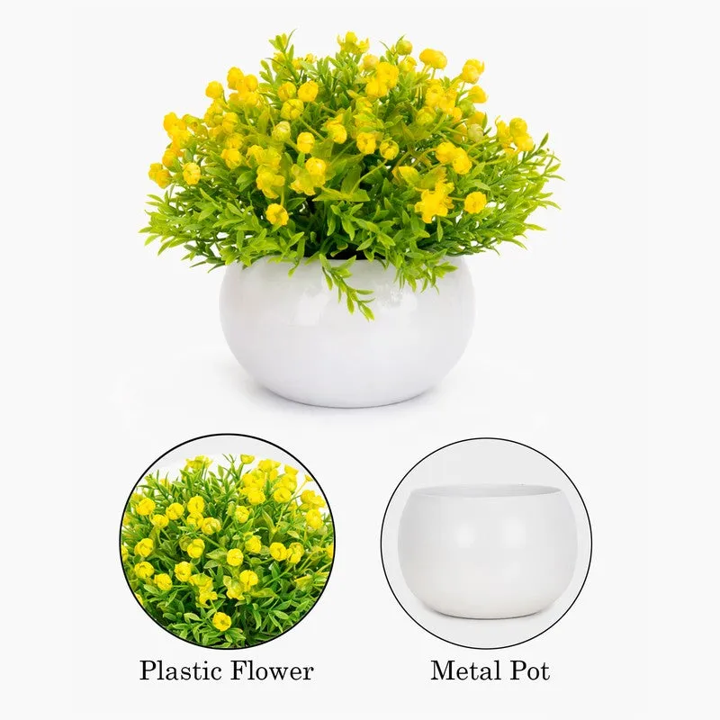 Petalvine Artificial Rose Flower Plant With Pot (Yellow,14CM) - Set Of Two media 6