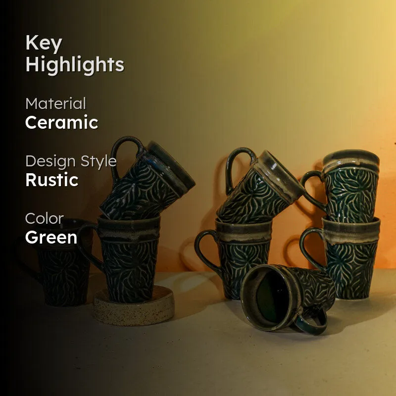Ceramuse Ceramic Coffee Mug (300 mL Each/Teal Green) - Set of Eight media 2