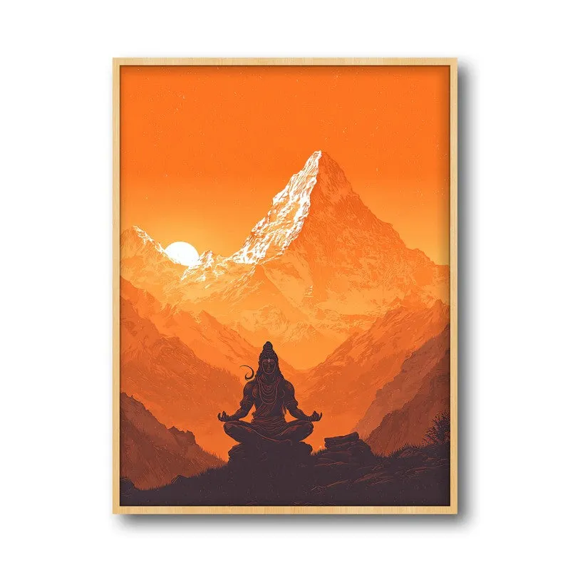 Mahadev Meditating Blissful II Wall art - Natural Brown Frame media 5