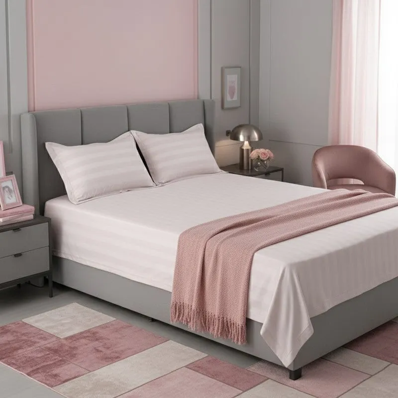 Elias Striped Cotton Bedsheet (400 TC) - Pink media 3