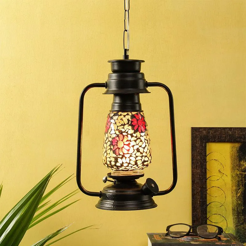 Phoolkari Mosaic Lantern Glass Ceiling Lamp - Black media 2