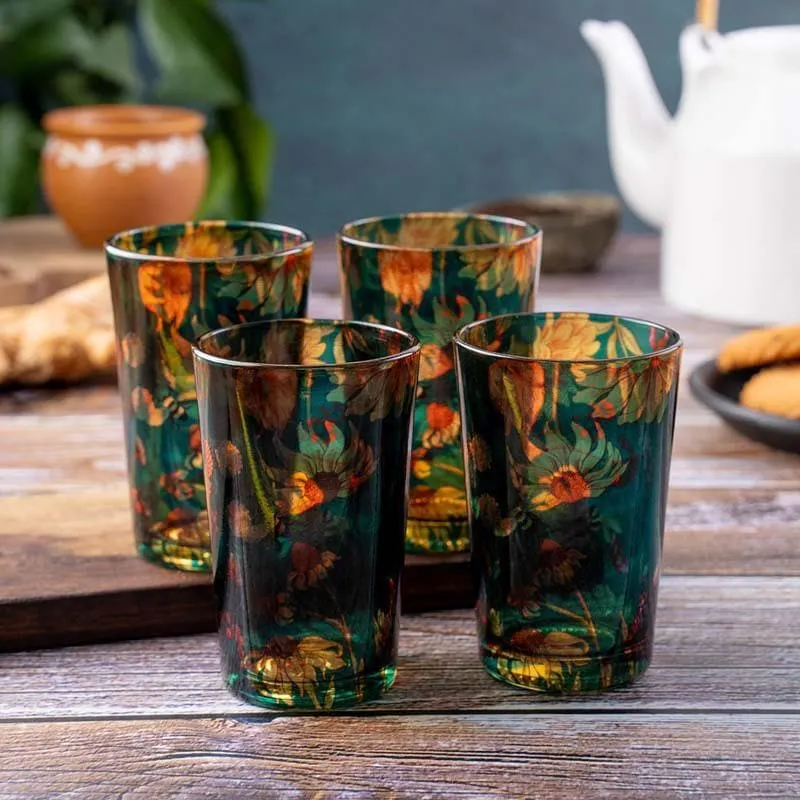 Sanguine Sunflowers Chai Glass - Set of Four media 1