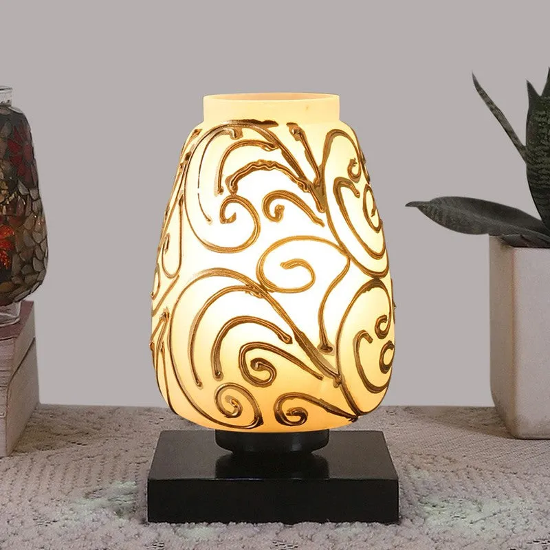 Fleckio Glass Table Lamp With Wooden Base - White & Gold media 3