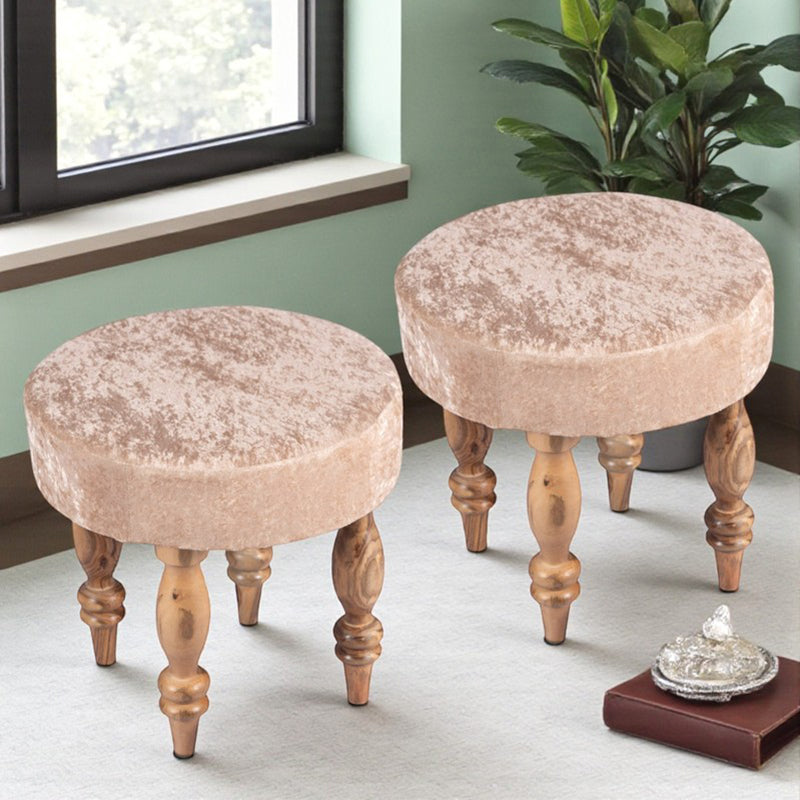 Rexon Sheesham Wooden Stools (Beige) - Set Of Two