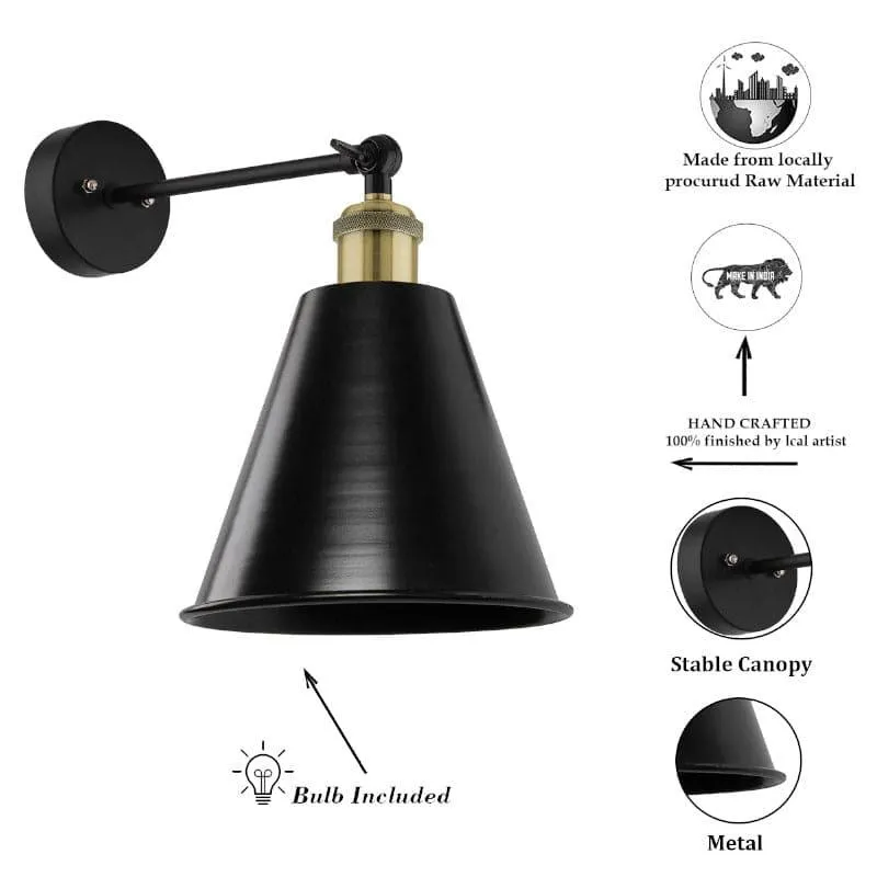 Harpo Cone Metal Wall Lamp - Black,Silver media 5