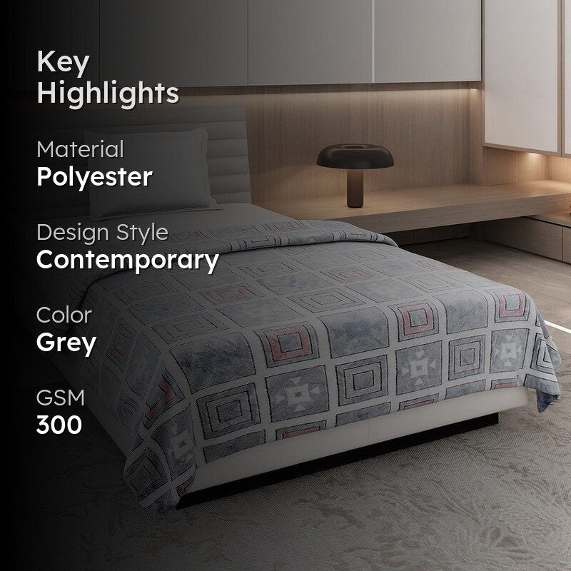 Monte Carlo Blockyn Printed Polyester Blanket (Grey) - 300 GSM media 2