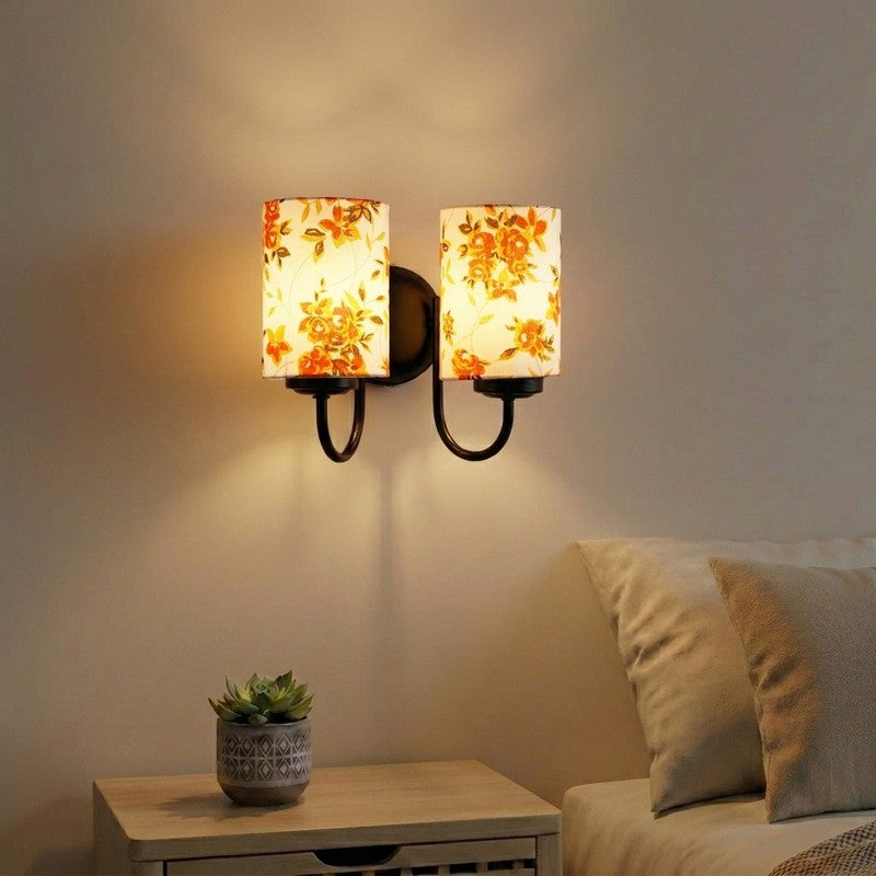 Elyra Duo Floral Cotton Wall Lamp - White,Orange