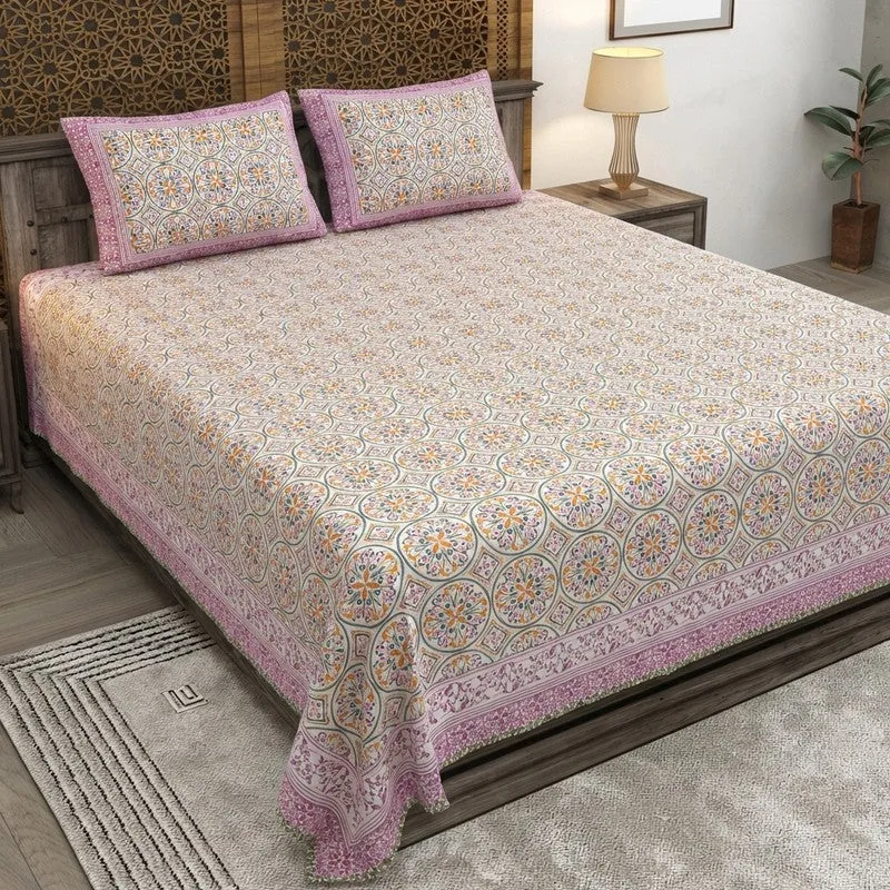 Nesten Cotton Bedsheet (Pink,Yellow) - 240 TC media 1