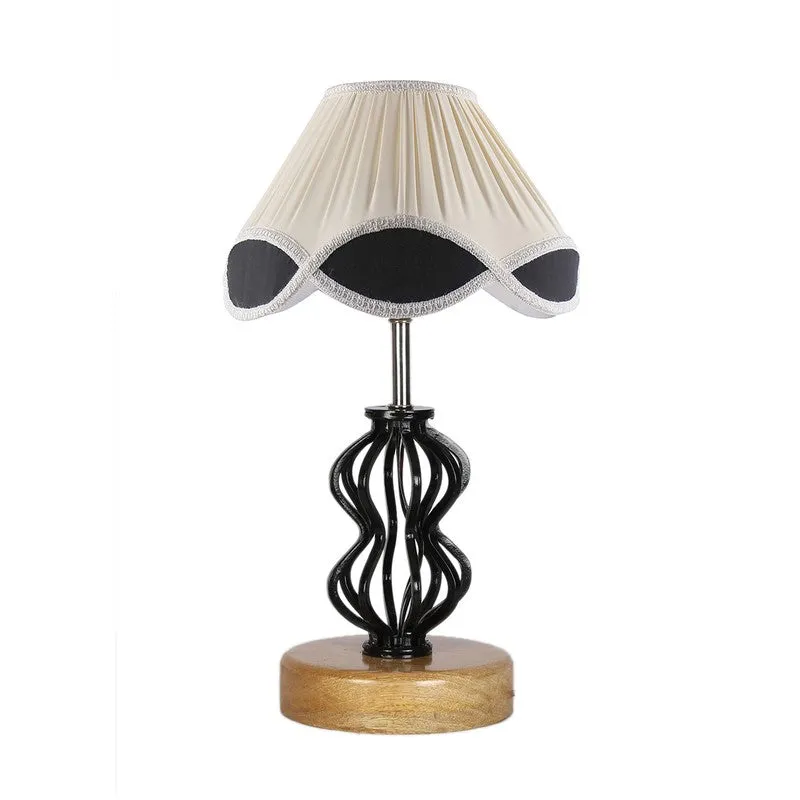 Aurevyn Cotton Table Lamp With Wooden Base - Ivory media 5