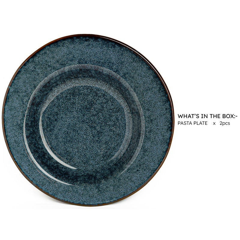 Azure Stone Ceramic Pasta Plate (Blue) - Set Of Two media 4