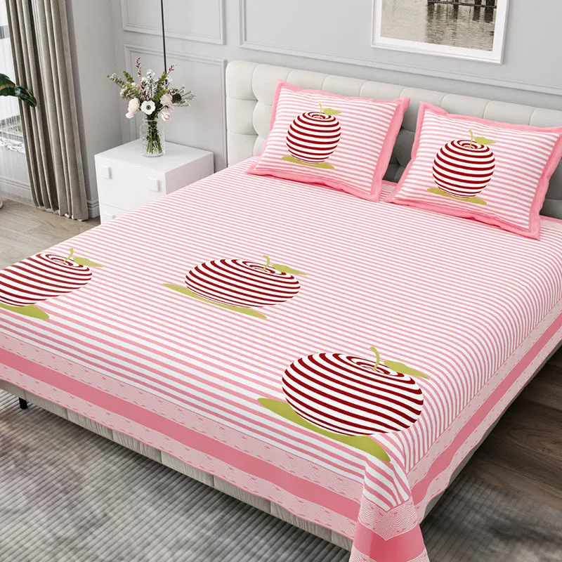 Illusion Stripey Cherry Cotton Bedsheet (Pink) - 200 TC media 1
