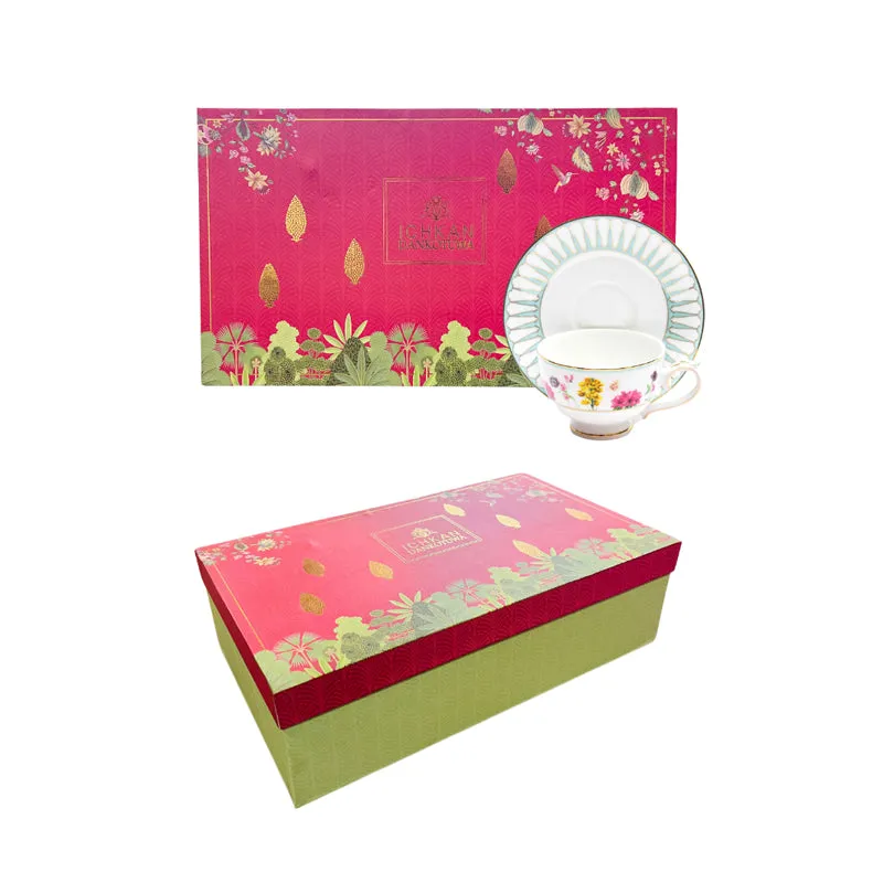 Basant 24k Gold Brushed Porcelain Tea Cup & Saucer (300 mL) - Set of Six media 9