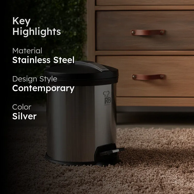 Bergner Silver Step Stainless Steel Pedal Dust Bin - 5000 mL media 2