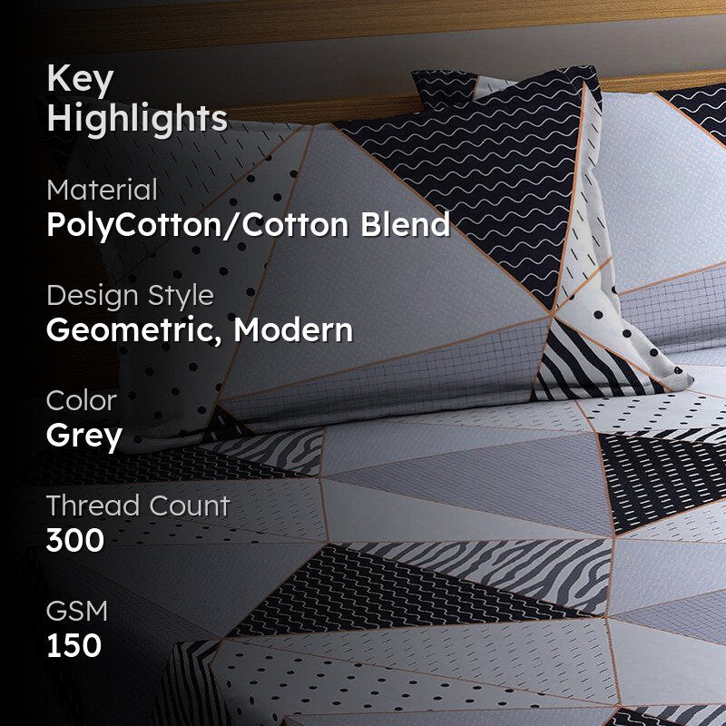 Archie Geometric PolyCotton Bedsheet  - 150 GSM media 2