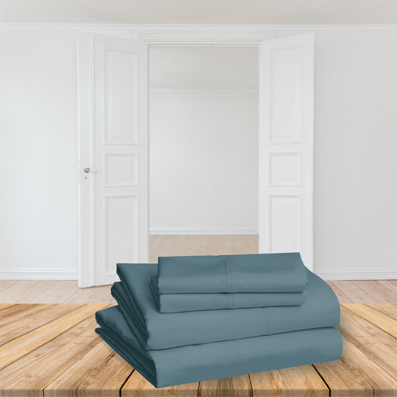Plusherie Solid Cotton Bedsheet (Smokey Blue ) - 600 TC media 6