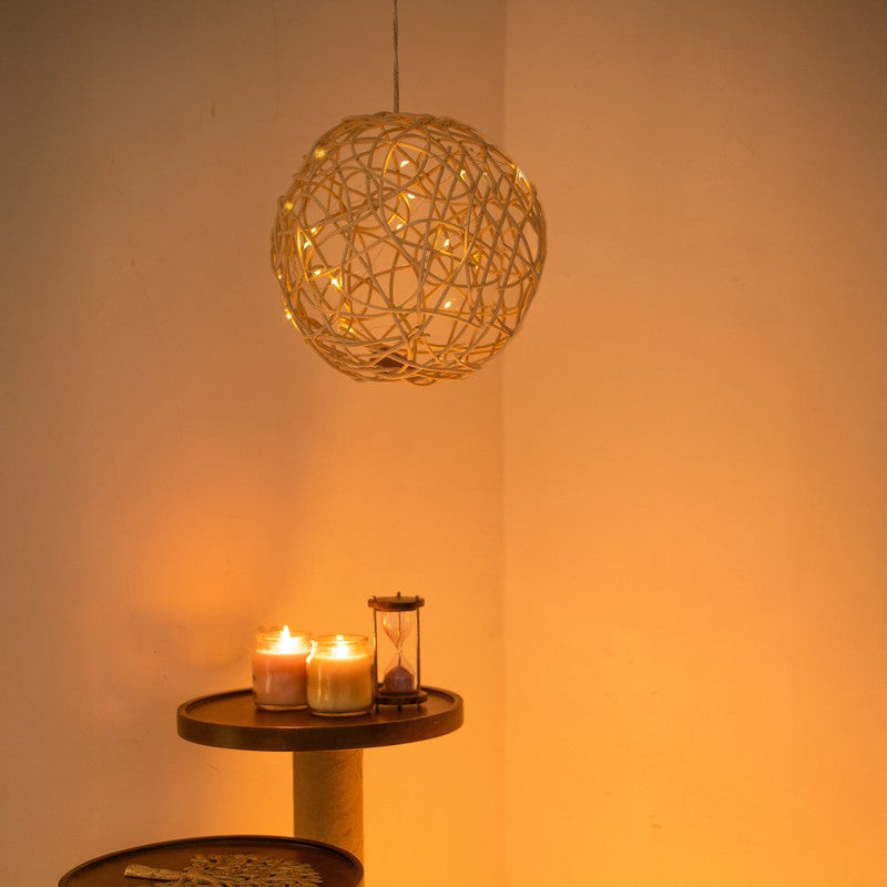 Boho Breeze Spherical Macram Cane Ceiling Lamp