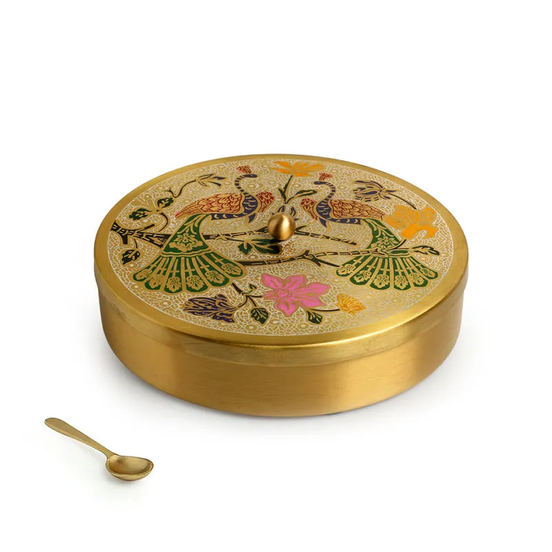 Shahi Morni Hand-Etched Brass Masala Box - 110 ML media 3