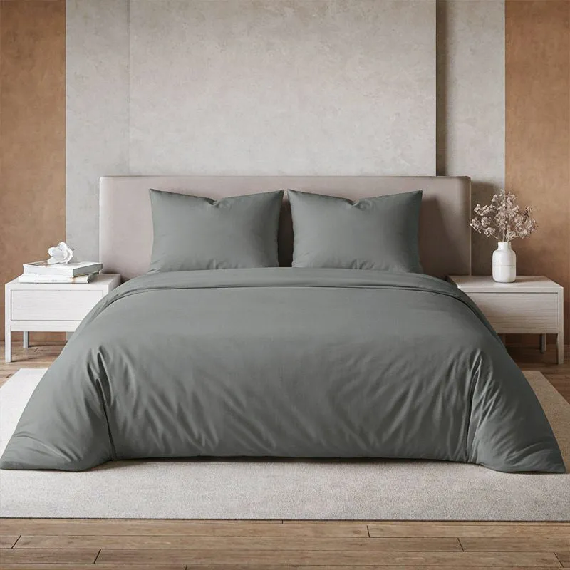 Moonweave Solid Cotton Bedsheet (Charcoal) - 400 TC media 1