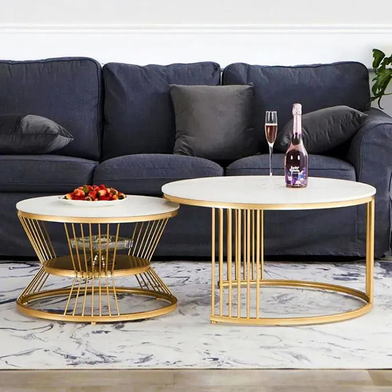 Phoenix Accent Table with Marble Top (Gold & White) - Set Of Two media 1