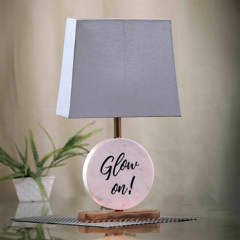 Glow On Marble & Copper Base Fabric Table Lamp - Grey,White media 3