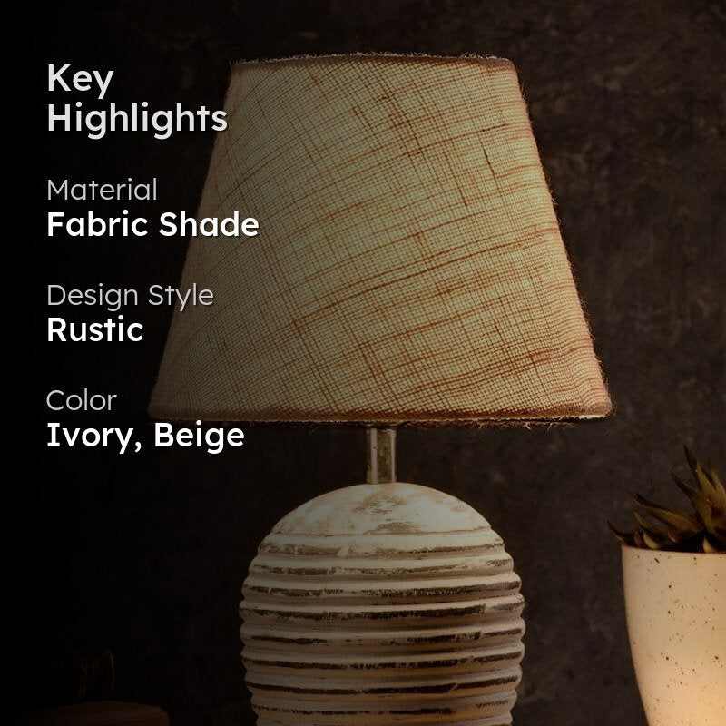 Vintage Beige Shawty Fabric Table Lamp - Ivory,Beige media 2