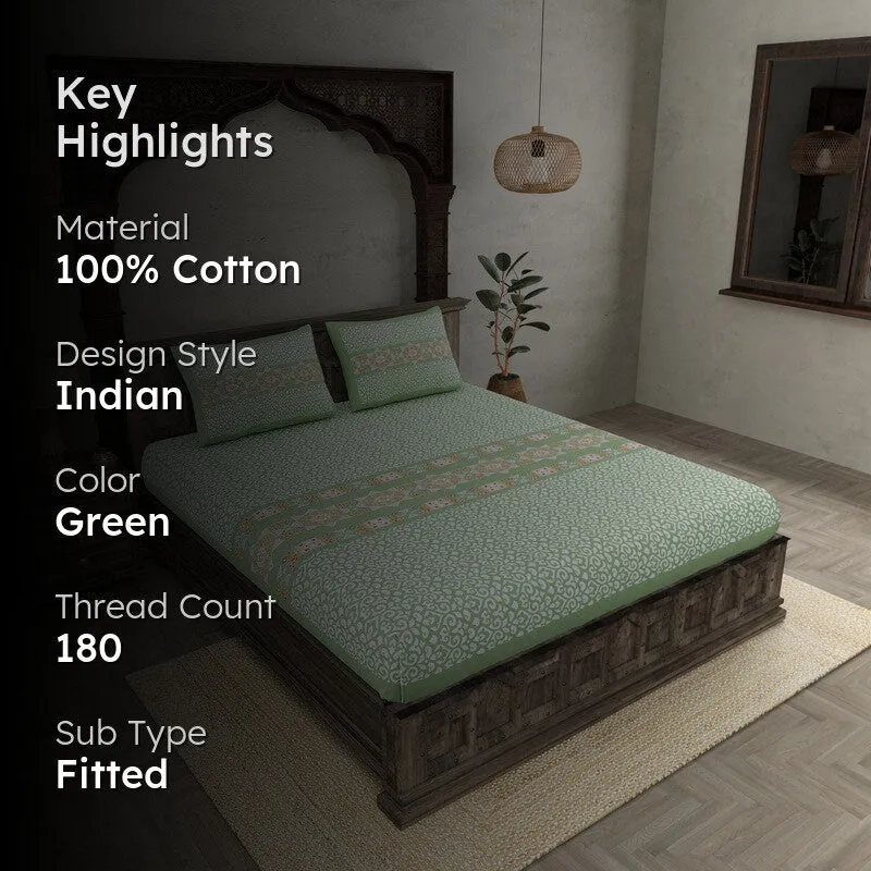 LuxeHaven Cotton Bedsheet (Green) - 180 TC media 2