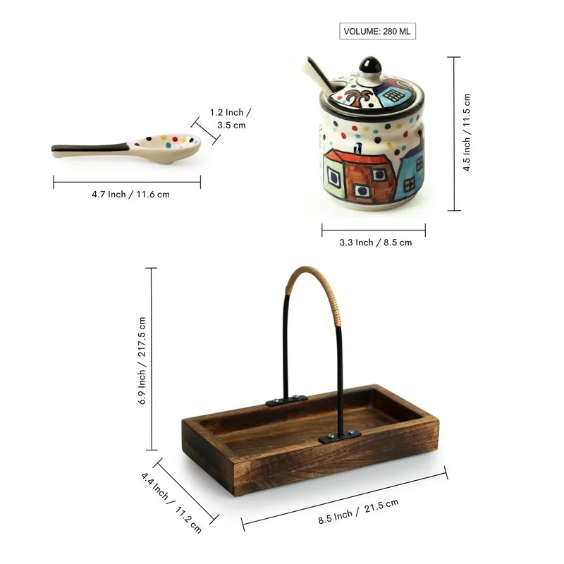 Sweet Home Handpainted Condiment Jar With Tray (280 Ml) - Five Piece Set media 6