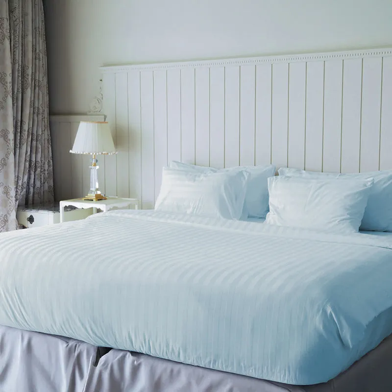 Sleek Loom Striped Cotton Cotton Bedsheet (Pastel Blue) - 300 TC media 3