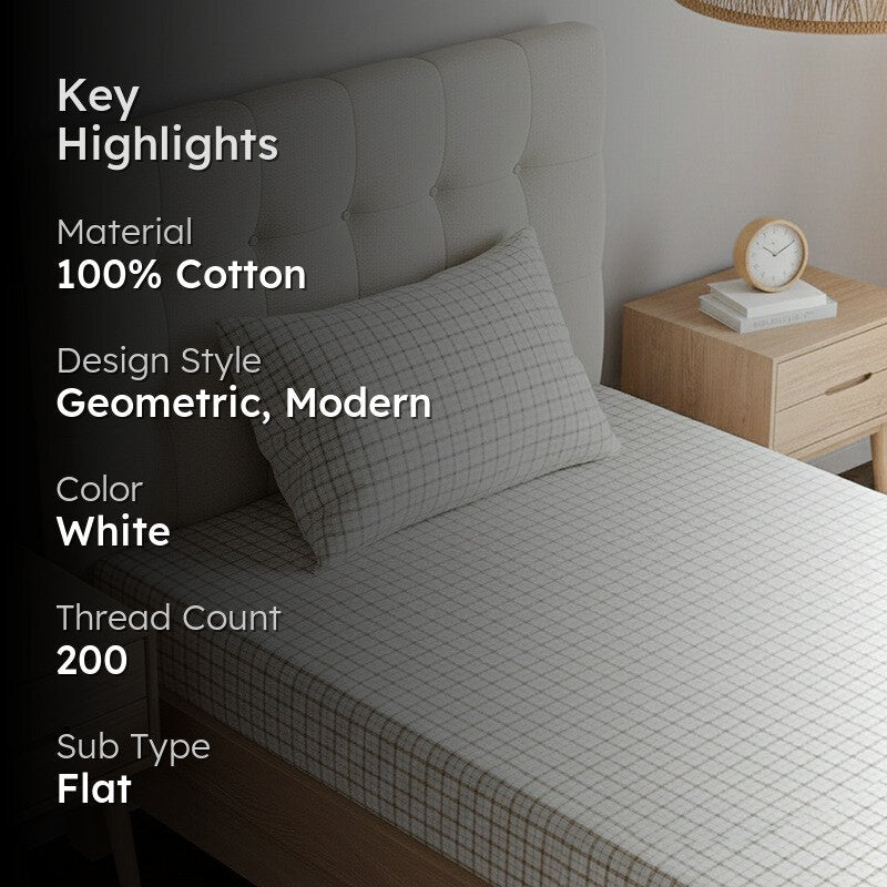 Mizomeen Checkered Printed Cotton Bedsheet (Blue) - 200 TC media 2