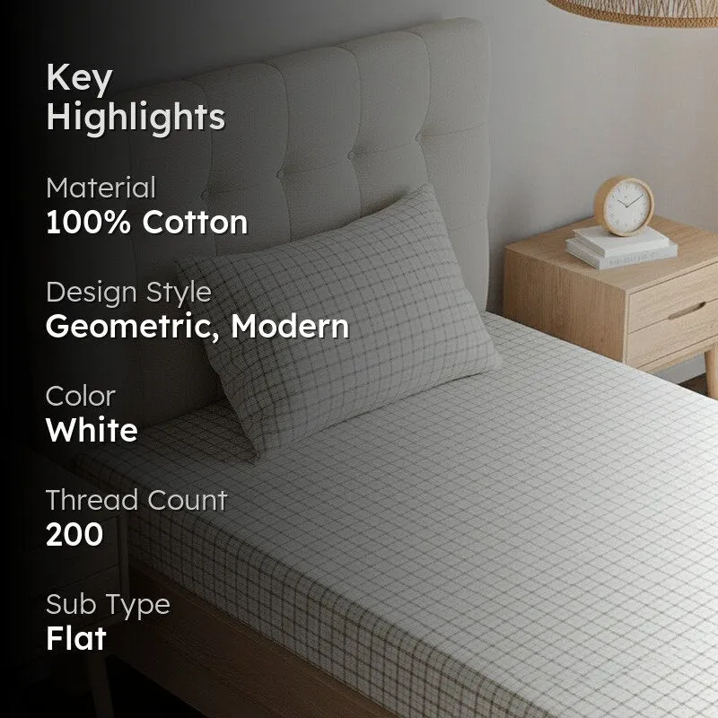 Mizomeen Checkered Printed Cotton Bedsheet (Blue) - 200 TC media 2