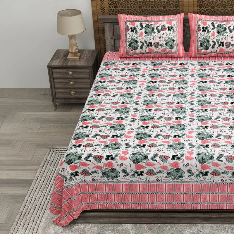 Softus Cotton Bedsheet (Green,Red) - 240 TC media 3