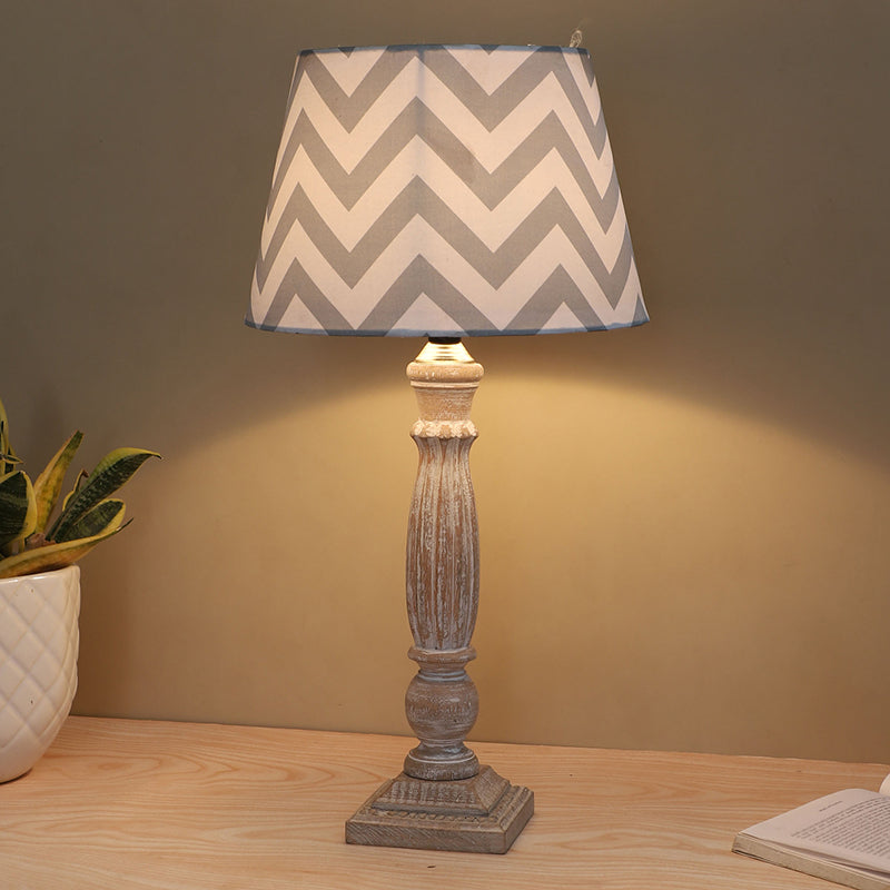 Chevron Light Sif Printed Mango Wood Table Lamp - White