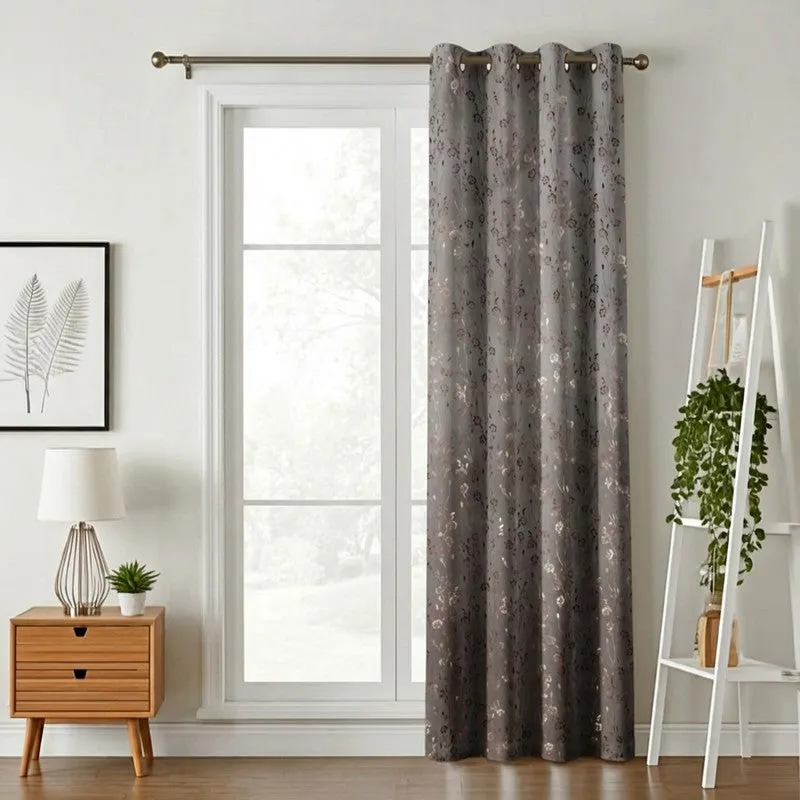 Glow Touch Printed Velvet Curtain - Grey,Gold media 1