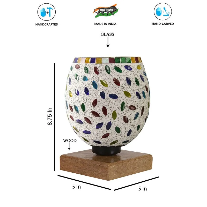 Glaze Mosaic Glass Table Lamp With Wooden Base - Multicolor media 9