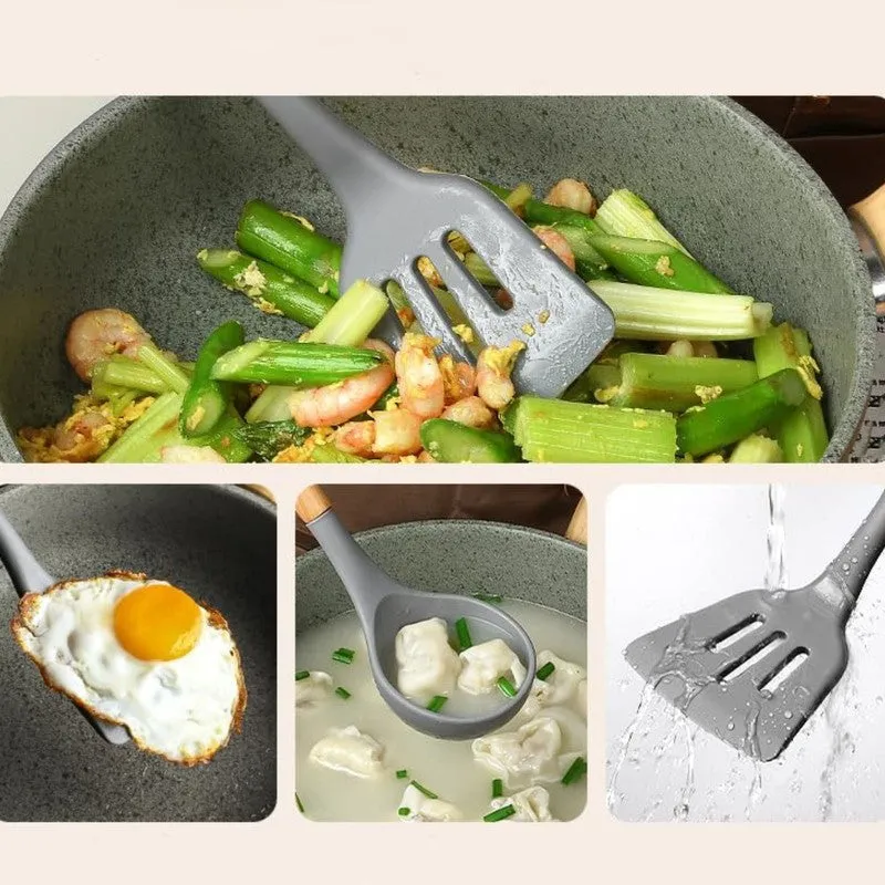 Heat (Resistant Silicone Cooking Utensil Wooden Handles) - Three Piece Set media 6