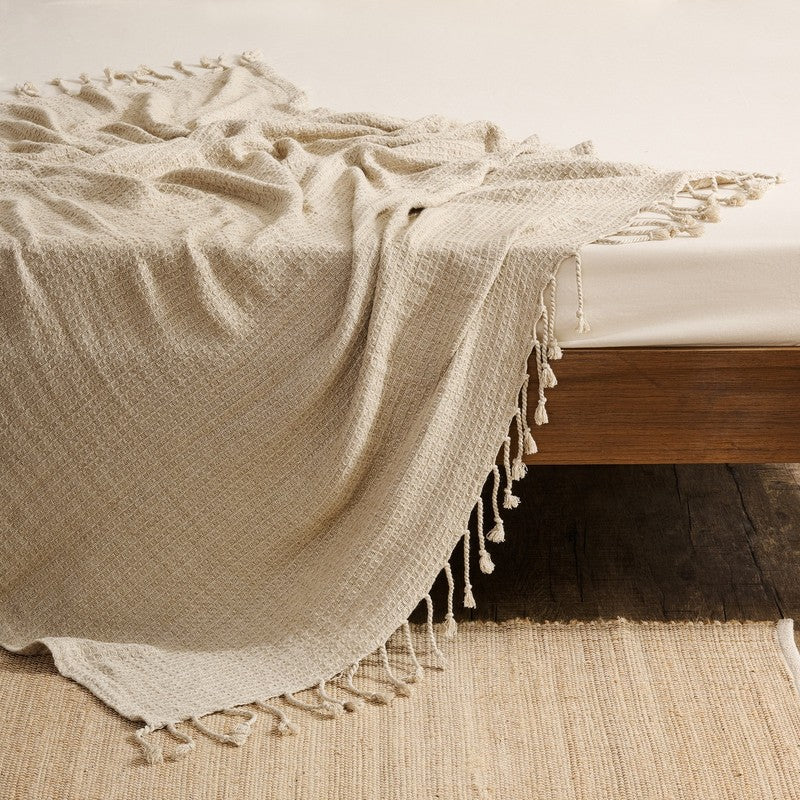 Solid Ivory Linen Throw - 300 GSM