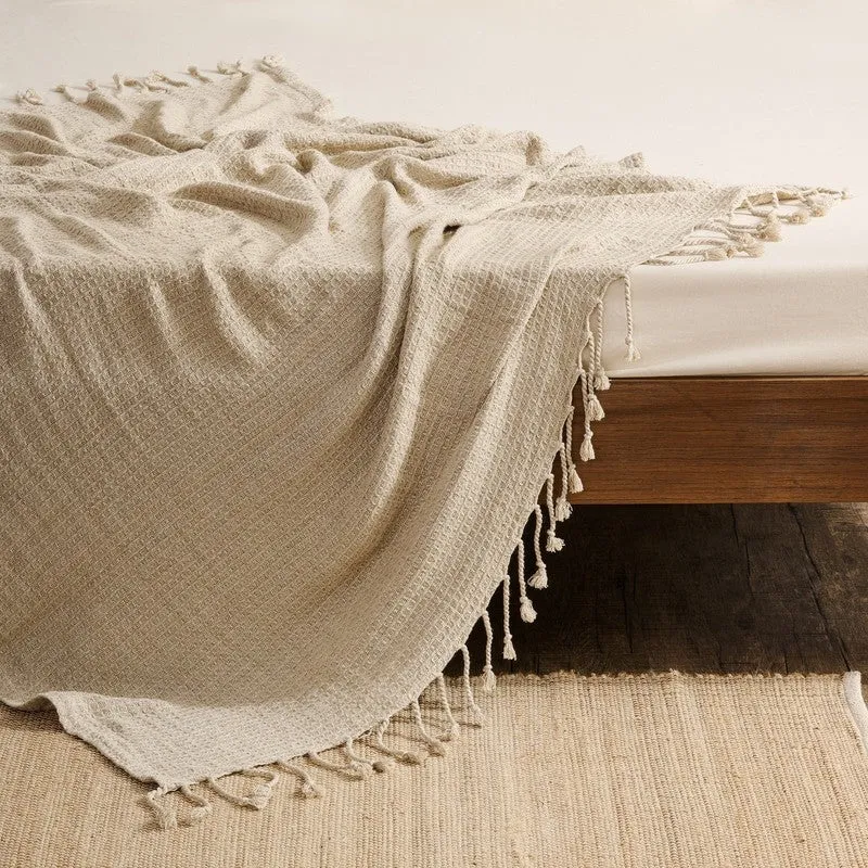 Solid Ivory Linen Throw - 300 GSM media 1