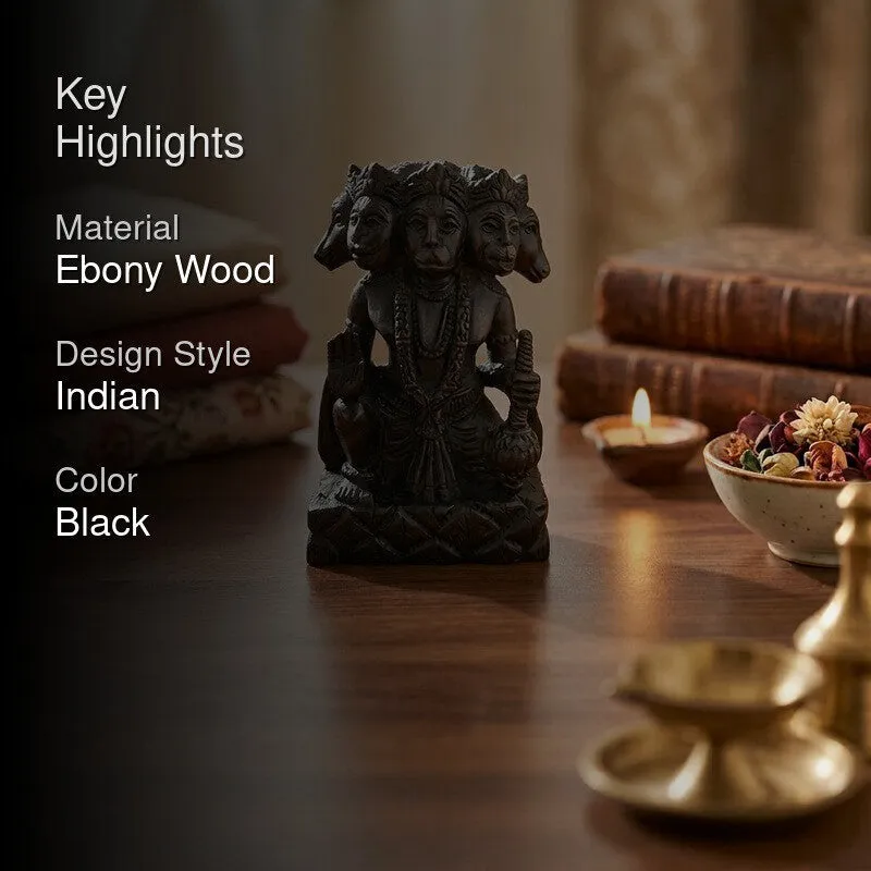 Panchmukhi Hanuman Ebony Wood Divine Idol media 2