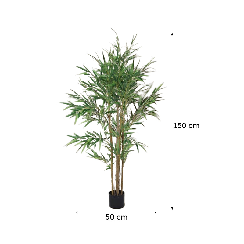 Faux Bamboo Plant With Black Plastic Pot (4.92 ft) - Dark Green image 7