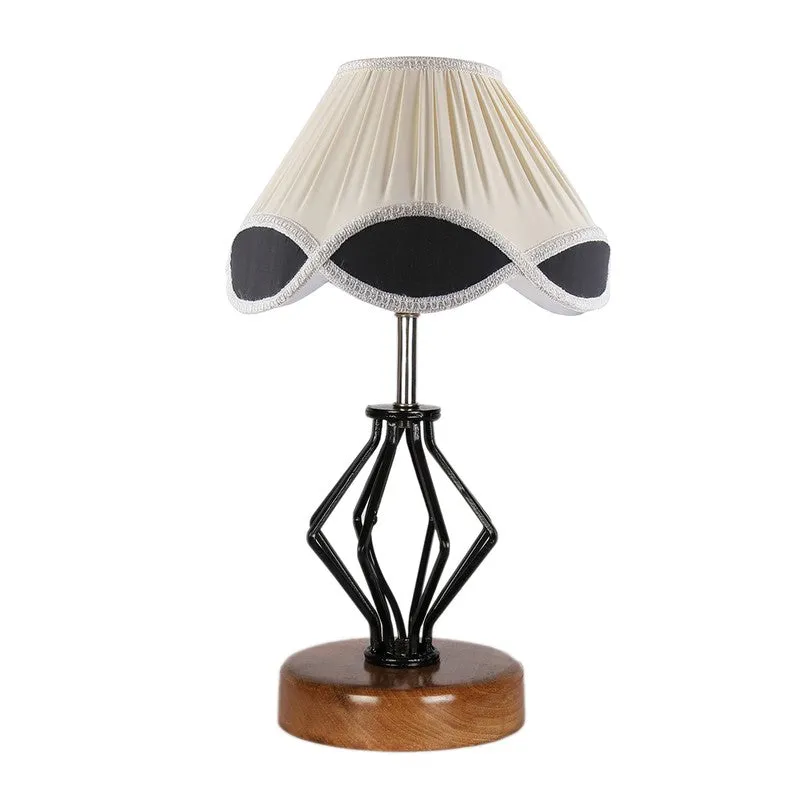 Aurenix Cotton Table Lamp With Wooden Base - Ivory media 5