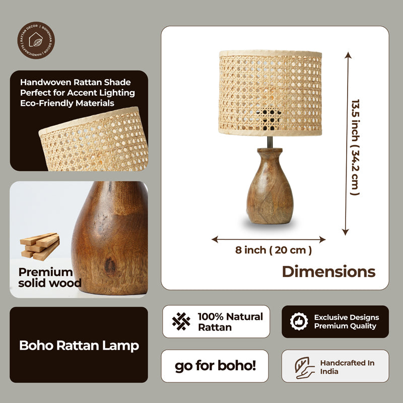 SoftLit Rattan Mango Wood Table Lamp - Beige,Brown media 8
