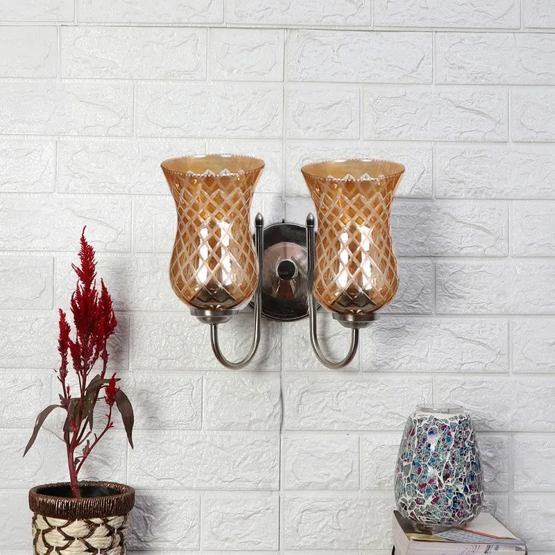 Honey Glow Decorative Steel Base Glass Wall Lamp media 3