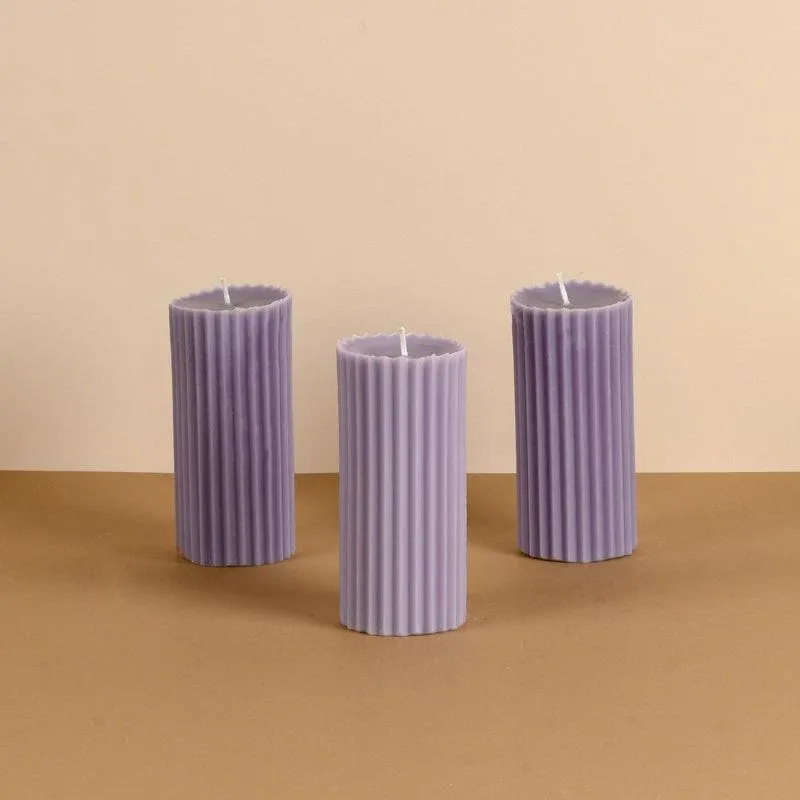 Lavender Fields Ribbed Pillar Scented Candles - Set Of 3 media 4