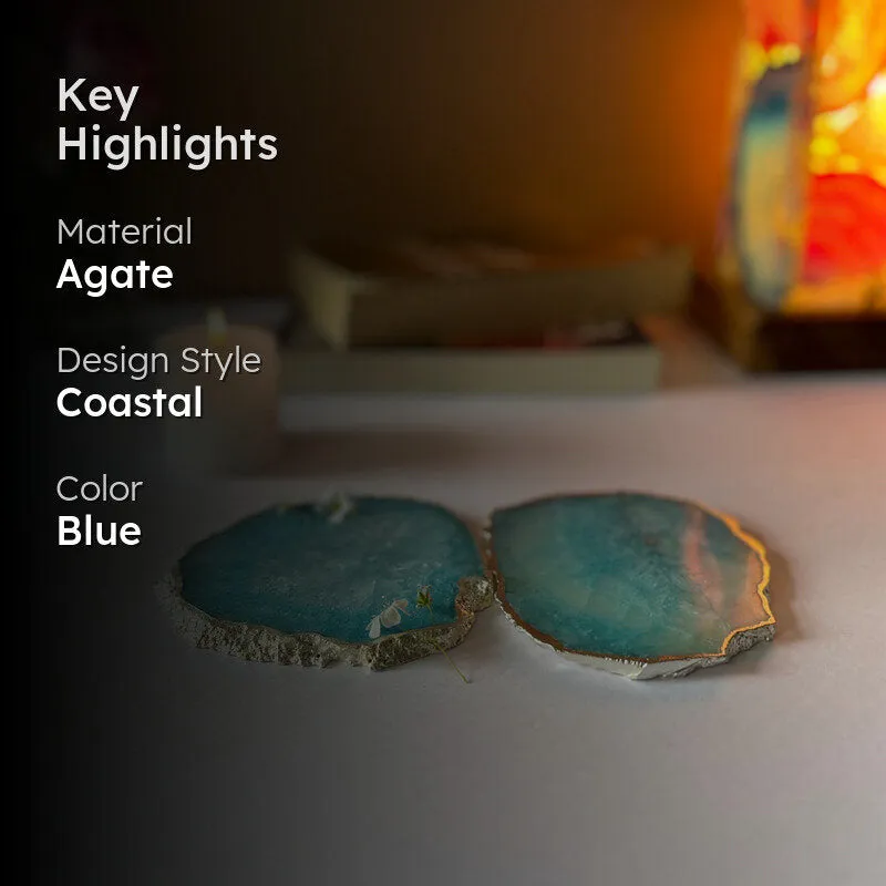 Byrona Handcrafted Crystal Agate Coaster (Turquoise) - Set Of Two media 2
