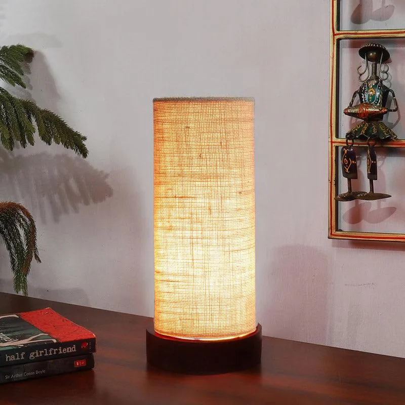 Mirza Tower Wooden Table Lamp With Jute Shade - Beige,Brown media 1