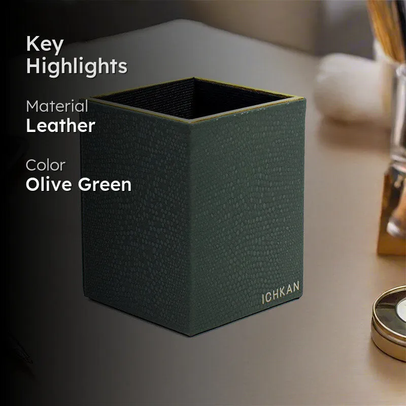 Tisquo Faux Leather Pen Stand - Olive Green media 2